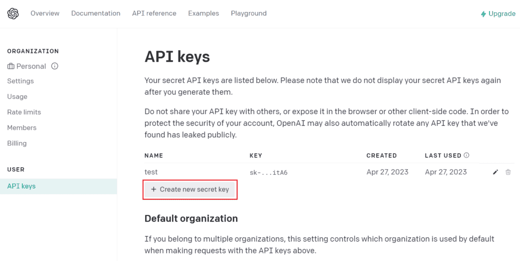 New API key