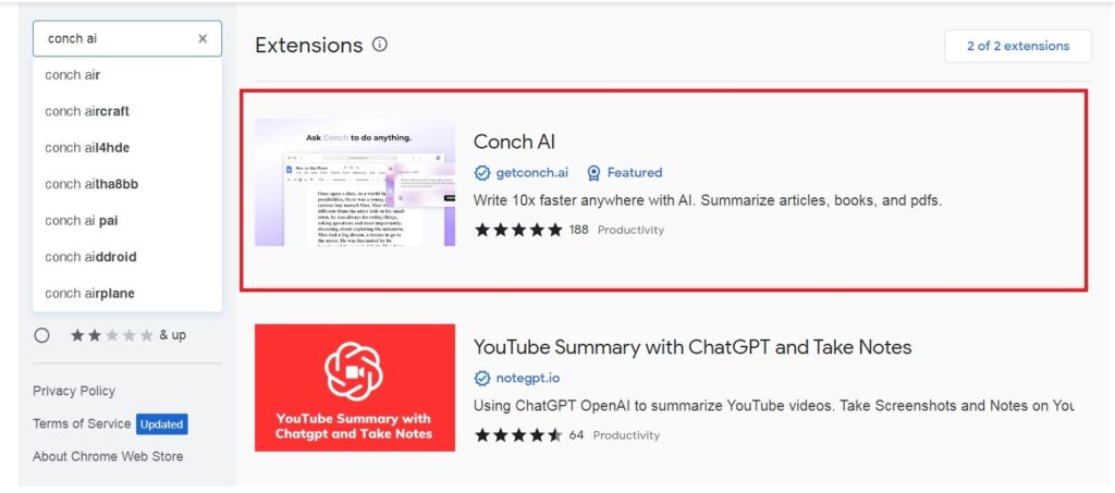 download the Conch AI chrome extension