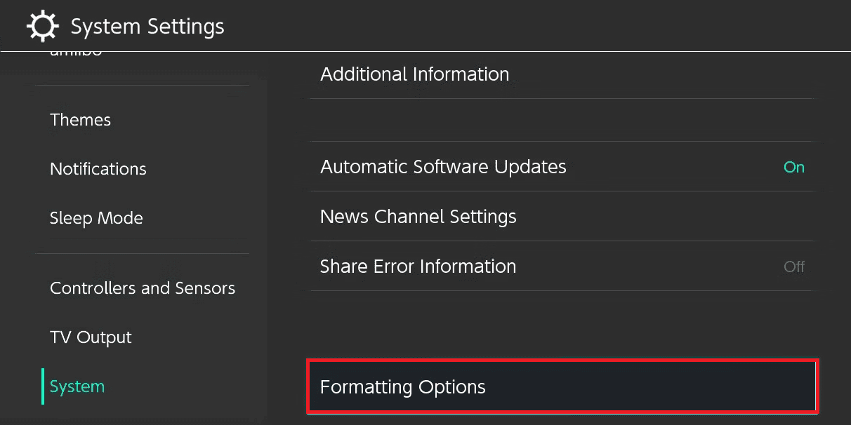 Formatting Options switch revert game update