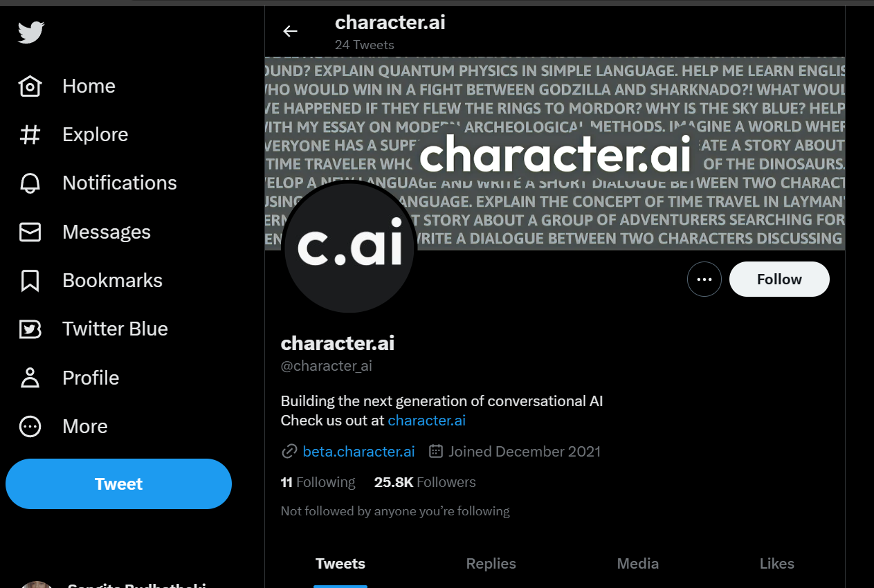 Twitter official account character ai