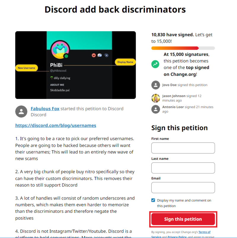 Discord Username Petition: Fight For Your Identity - The Nature Hero