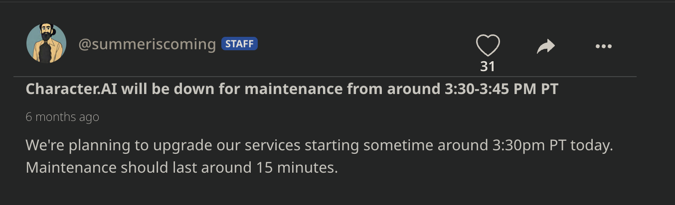maintenance time character ai