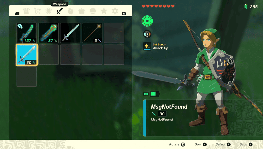 msg not found master sword TOTK