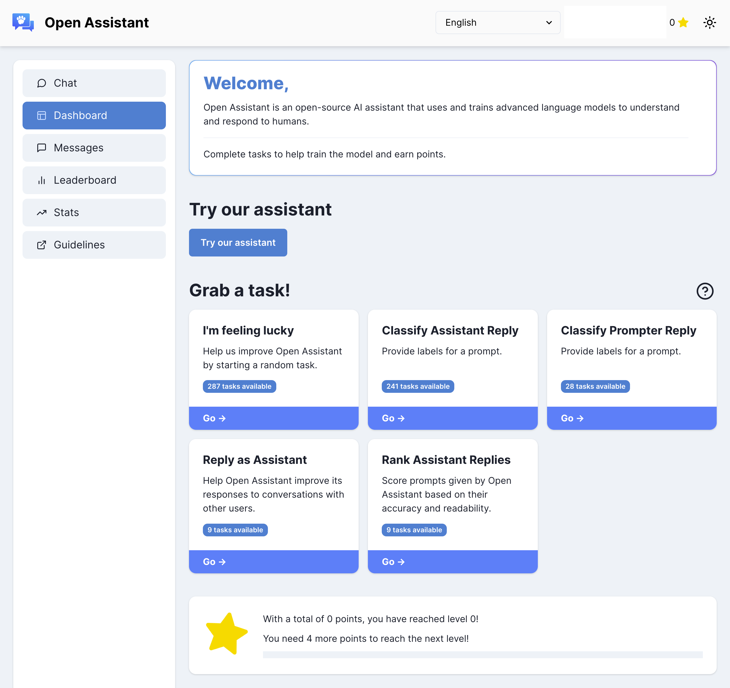 open assistant dashboard