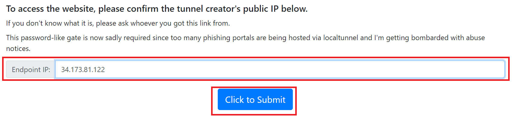 paste ip and click submit