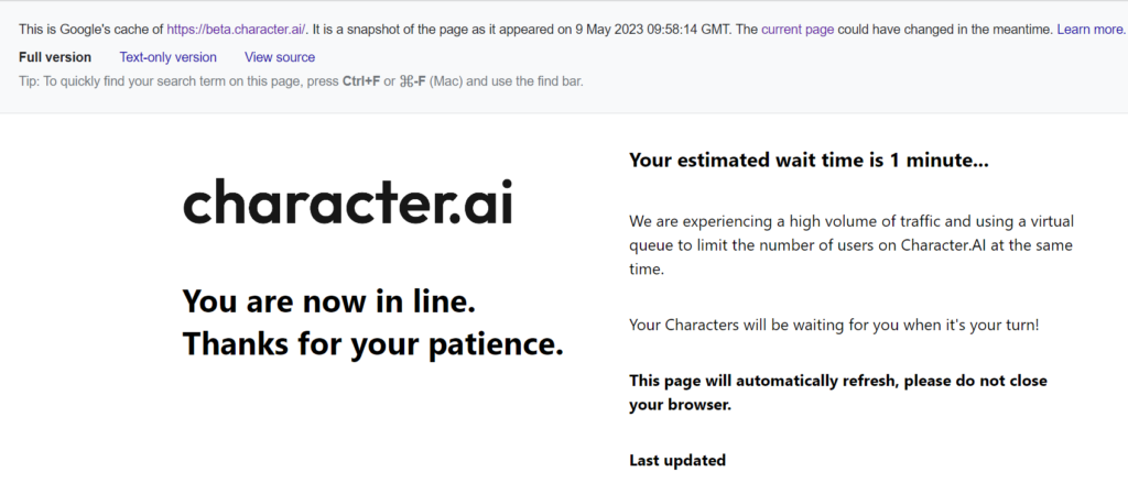 Waiting time after using a cached version in CharacterAI