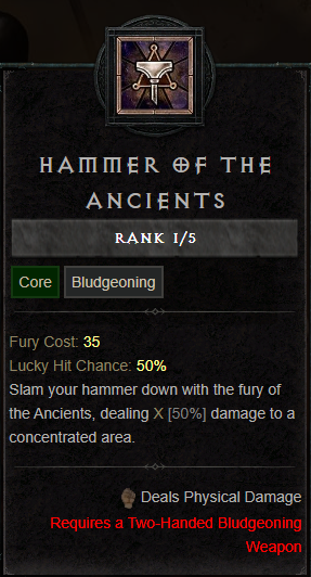 Hammer Of The Ancients Skill Card In Diablo 4.