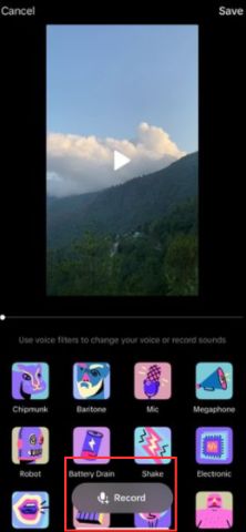 tap on record to record your voice in the video. 