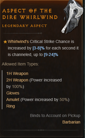 Aspect Of The Dire Whirlwind For Whirlwind In Diablo 4.