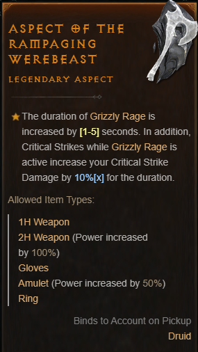 Increases critical damage and grizzly rage duration