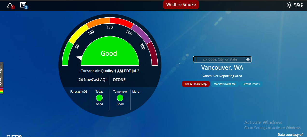 Air Quality Index on AirNow 