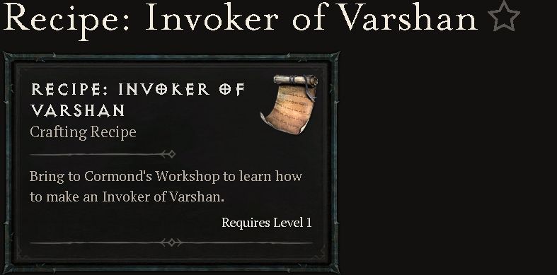 Invoker of Varshan Recipe