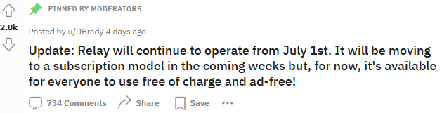 Official update on Relay for Reddit app.