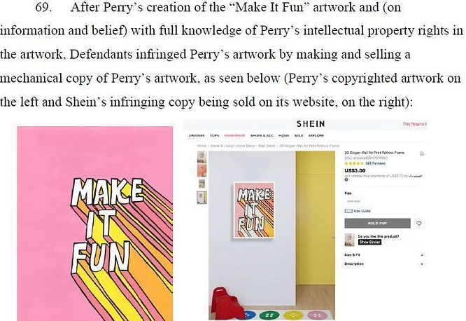 Perry claims Shein copied her design