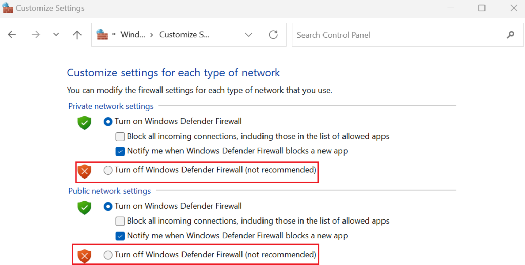 firewall settings