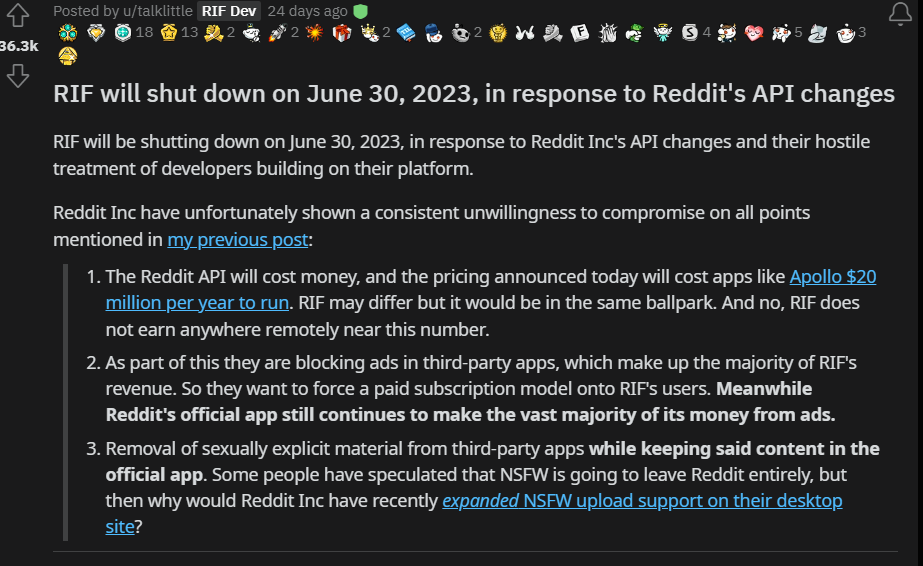 Reddit is fun will shut down on june