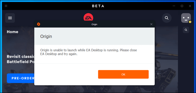 EA app not working due to origin