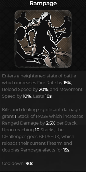 Rampage increases reload, movement speed and fire rate