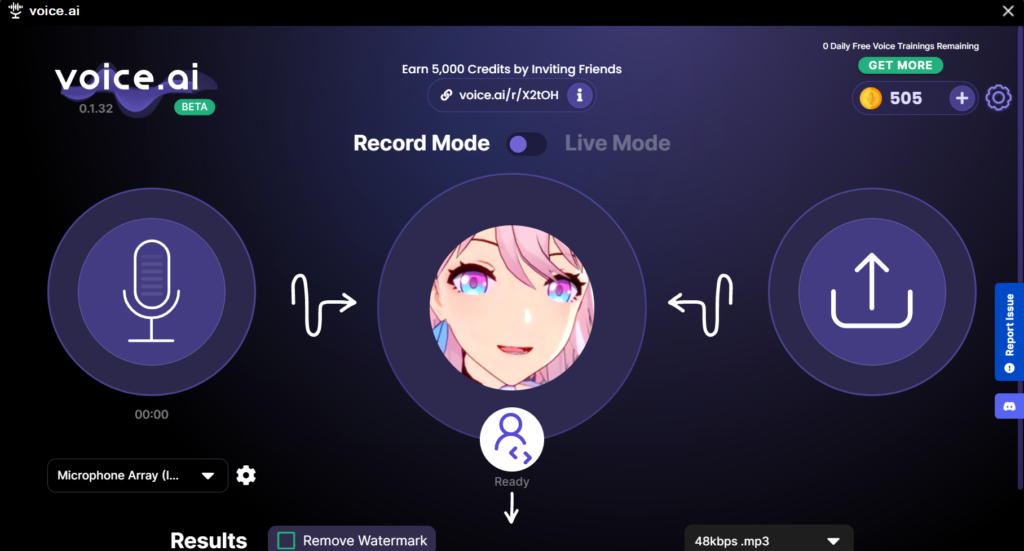 record and voice mode in voice.ai