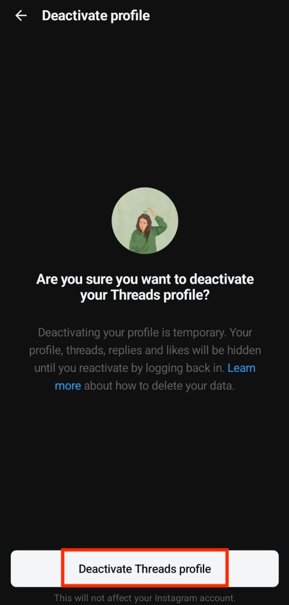 threads deactivate profile button