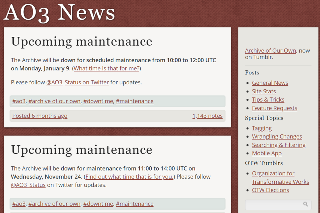 You can check the server status of AO3 on the official Tumblr page.