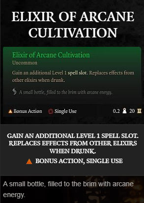 The elixir provides additional spell slot in Bg3