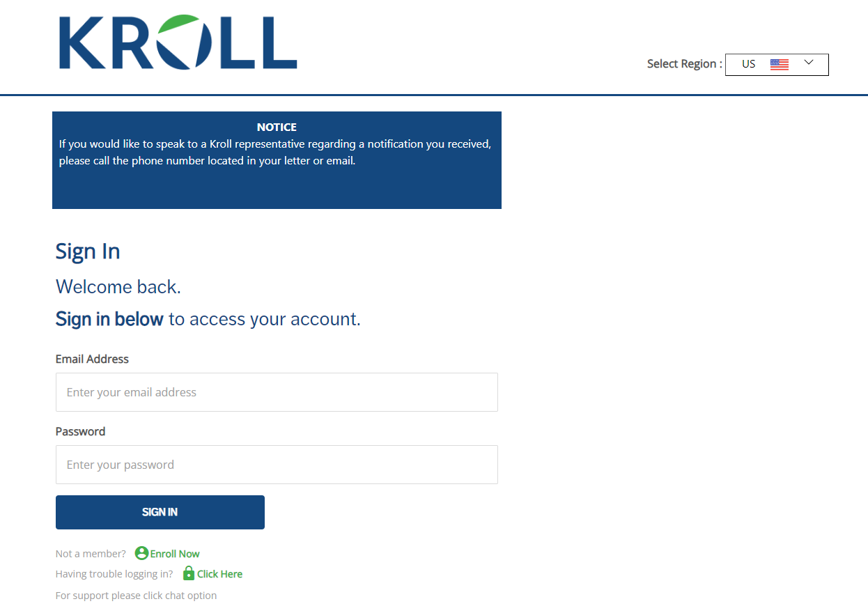 Kroll monitoring sign in page
