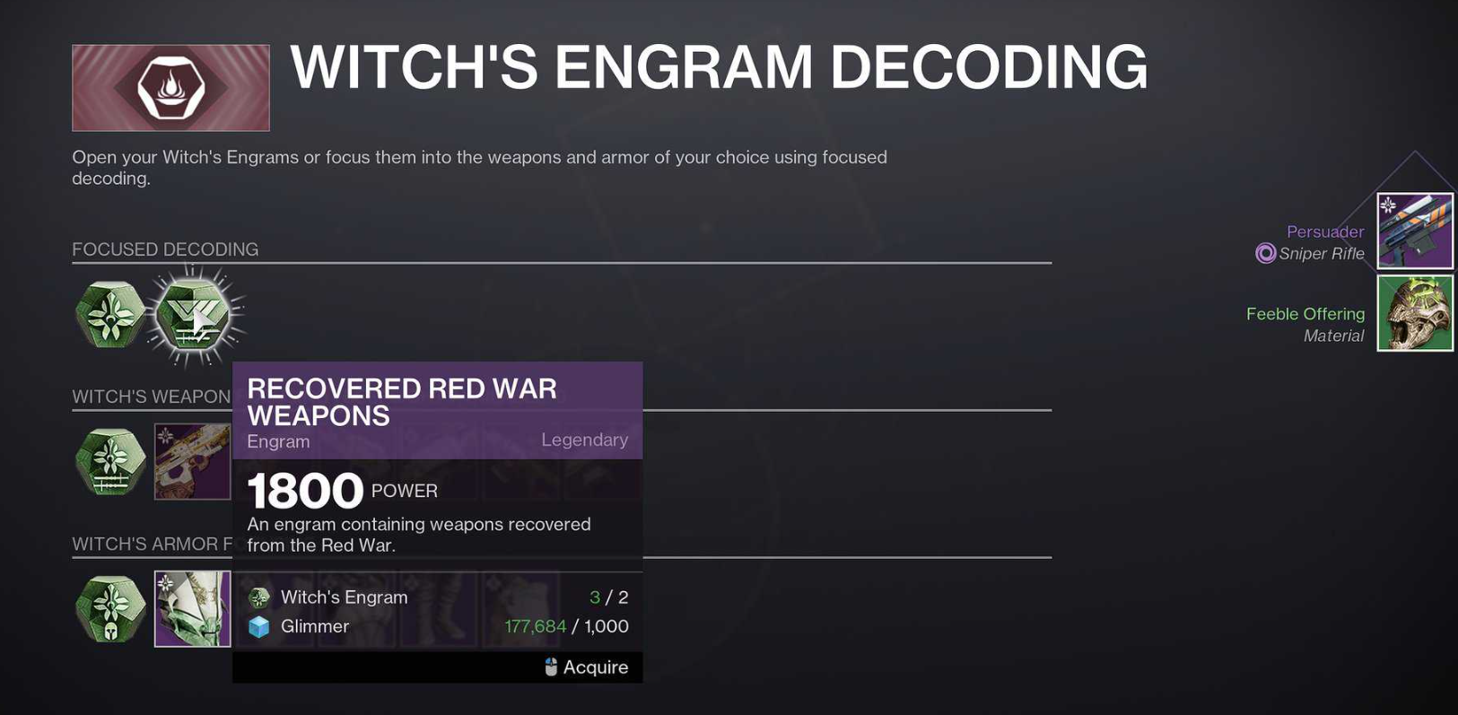Use witch's engram to obtain recovered red war weapons