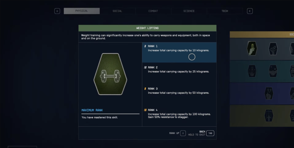 Weight Lifting Rank To Increase Carry Weight In Starfield