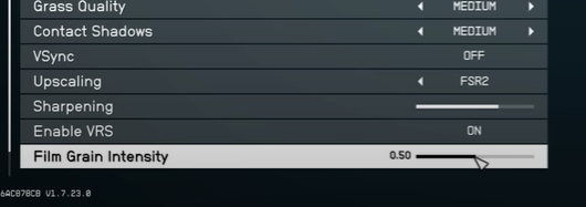 starfield film grain intensity on or off 