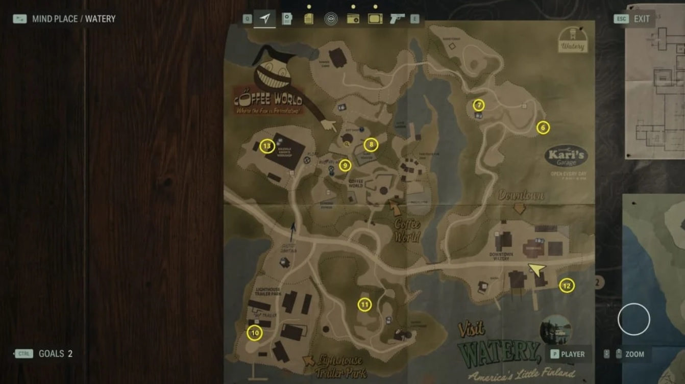 Location of eight cult stashes in watery area.