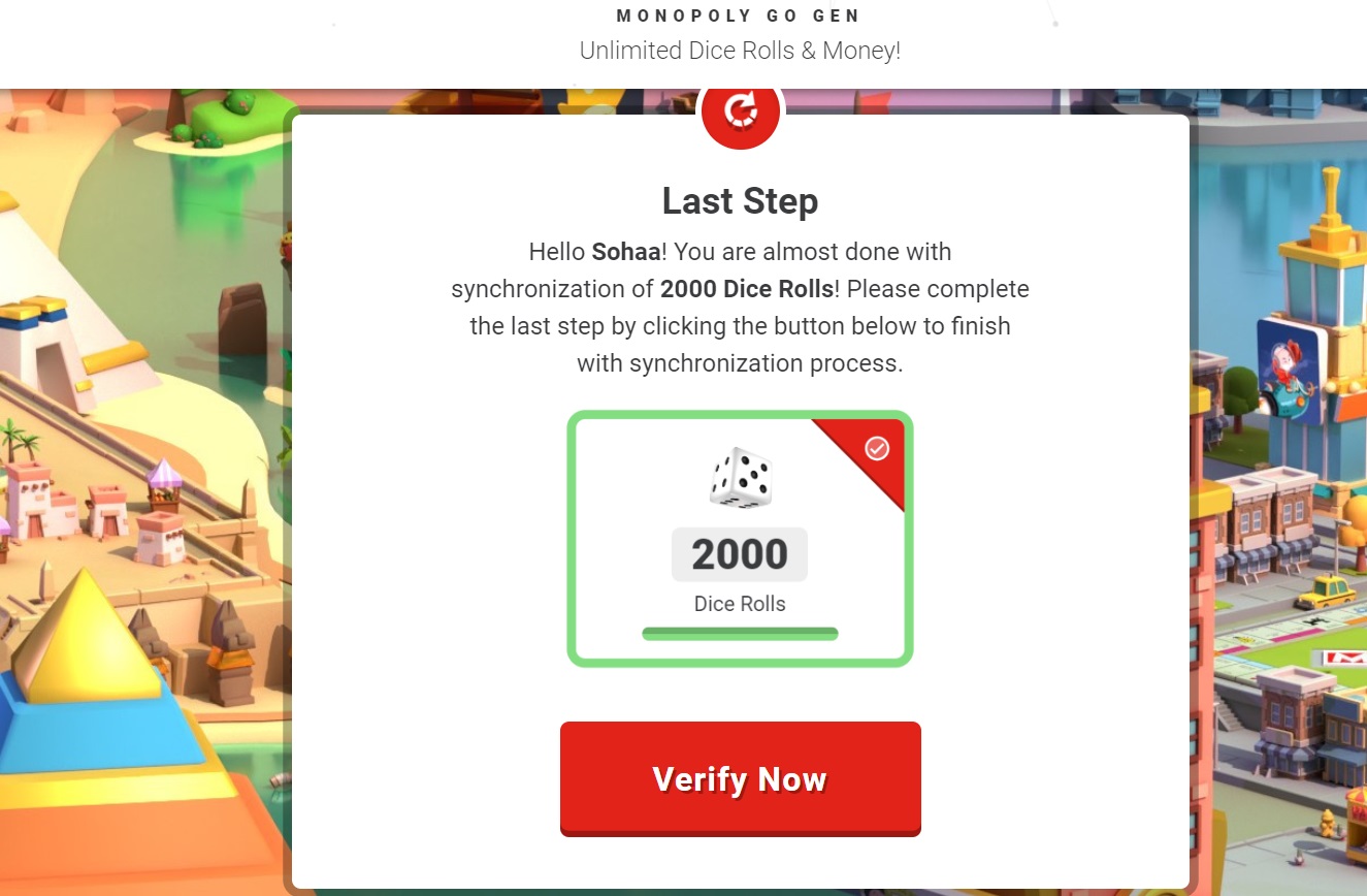 Last step of verification to get endless profits in Monopoly Go.