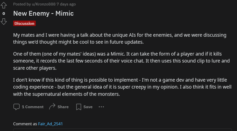 Reddit post on mimic