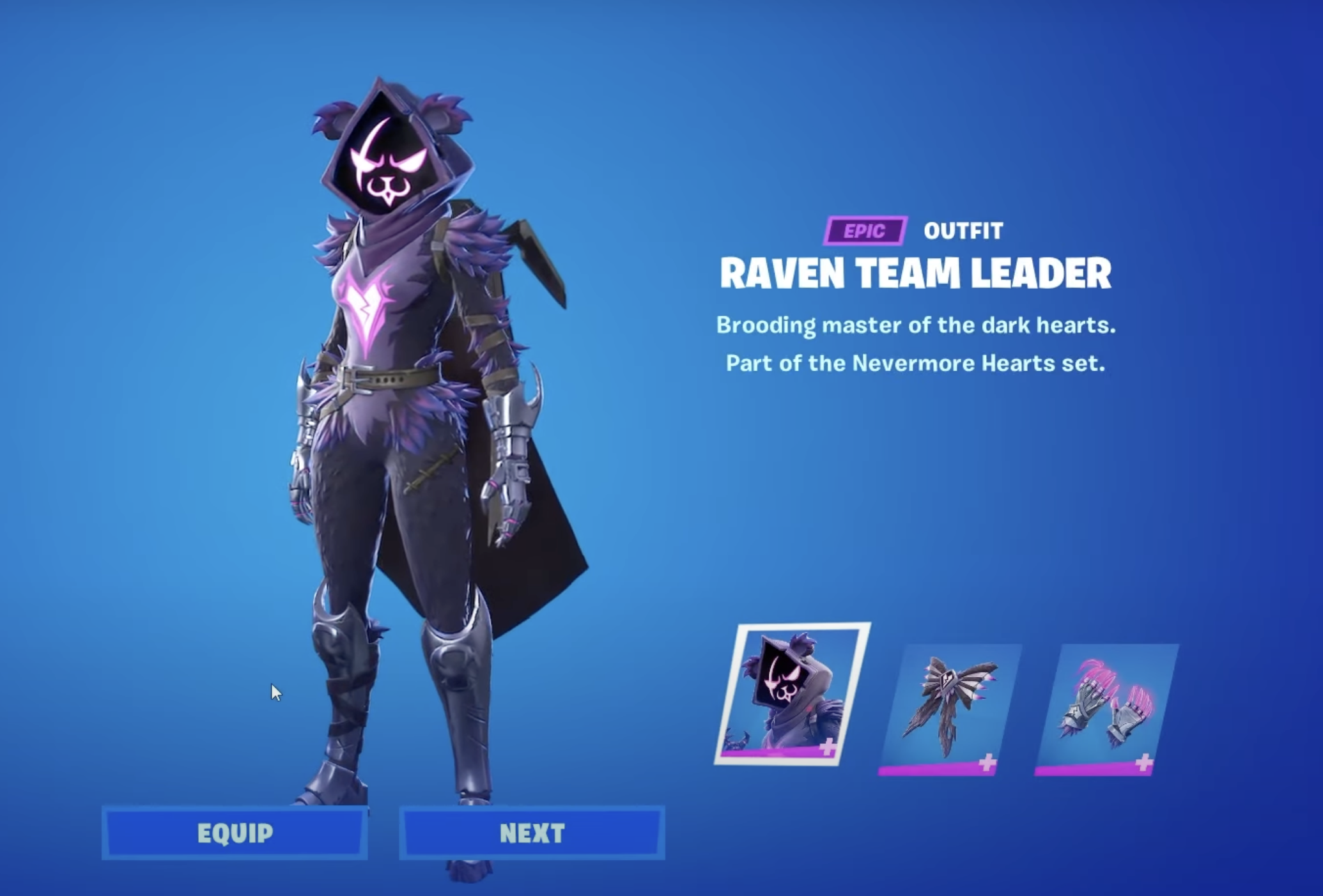 Buying the Raven Cuddle Team Leader Outfit.