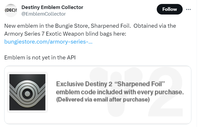 Sharpened Foil Emblem Destiny 2