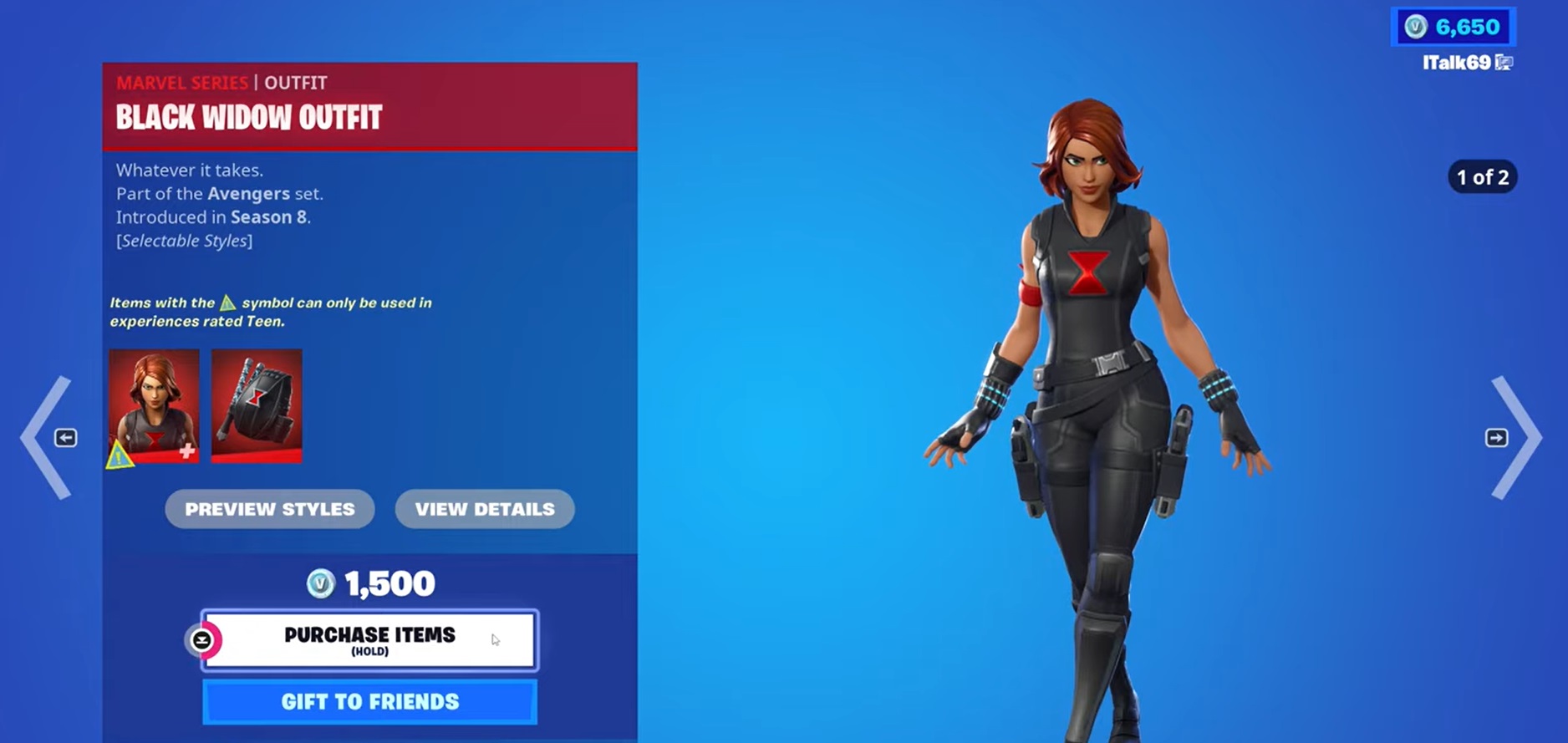 Black Widow Outfit in the item shop