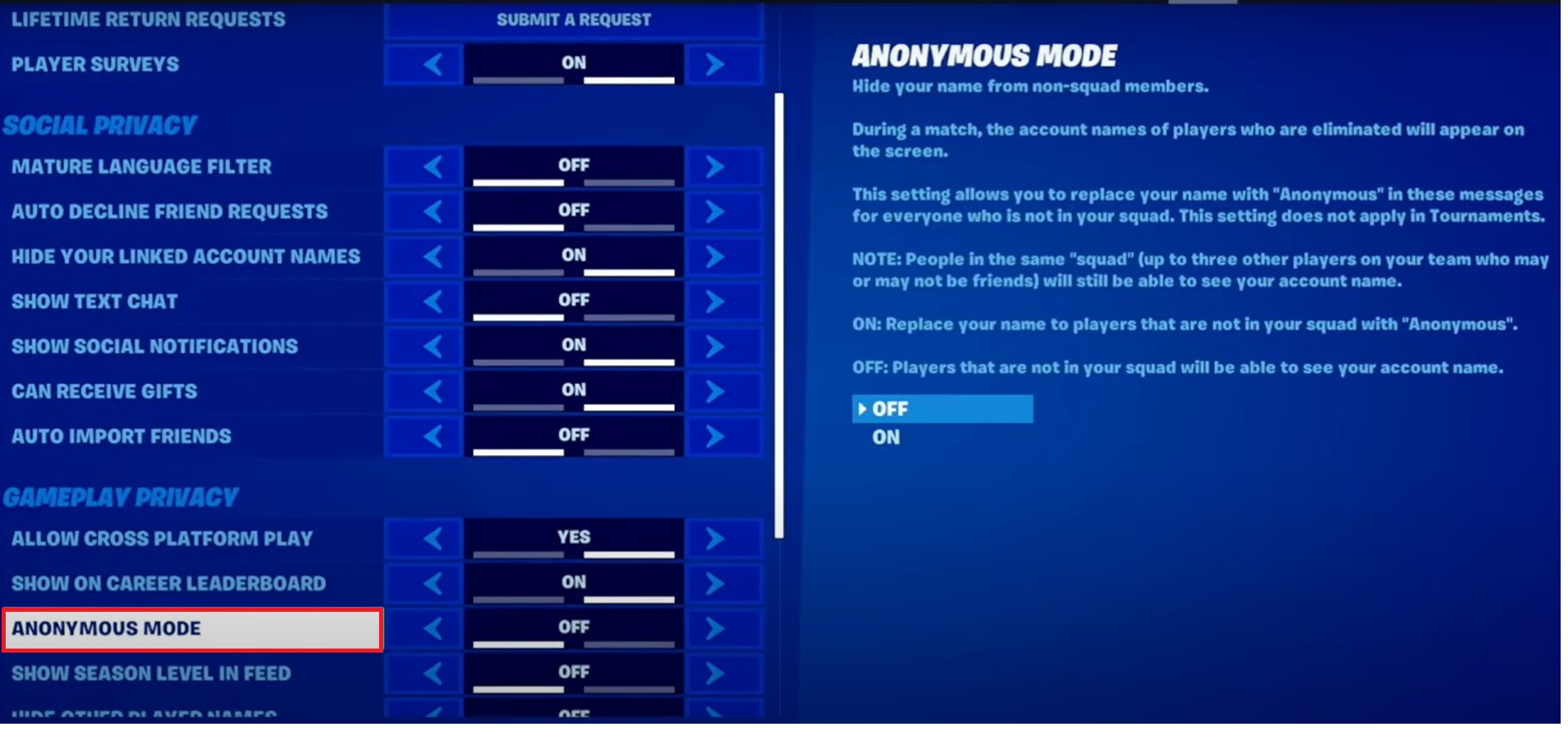 Turning off anonymous mode on PlayStation.