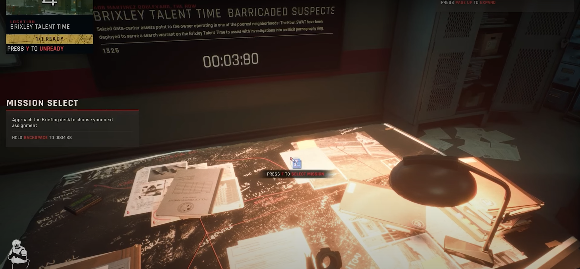 Player reading the Briefing of Spider Mission