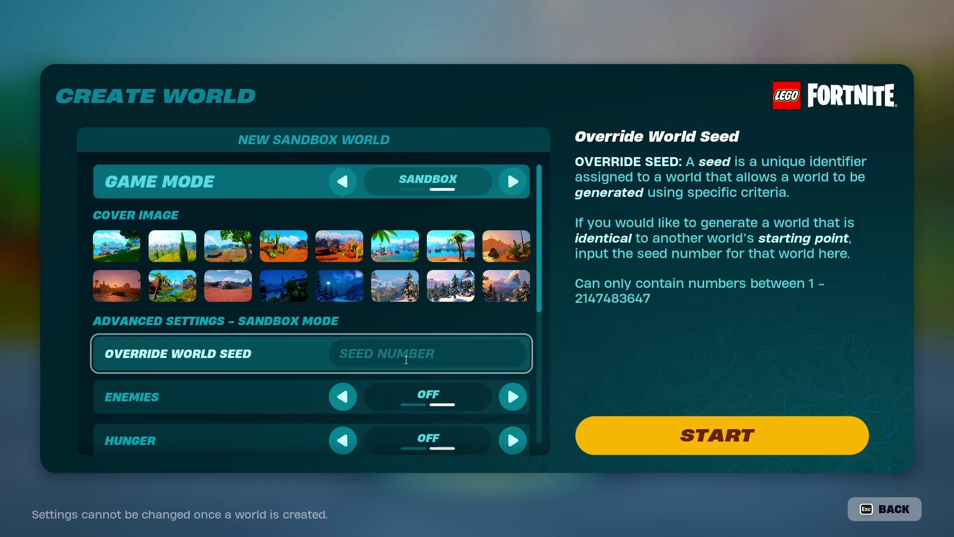 Override world seed option