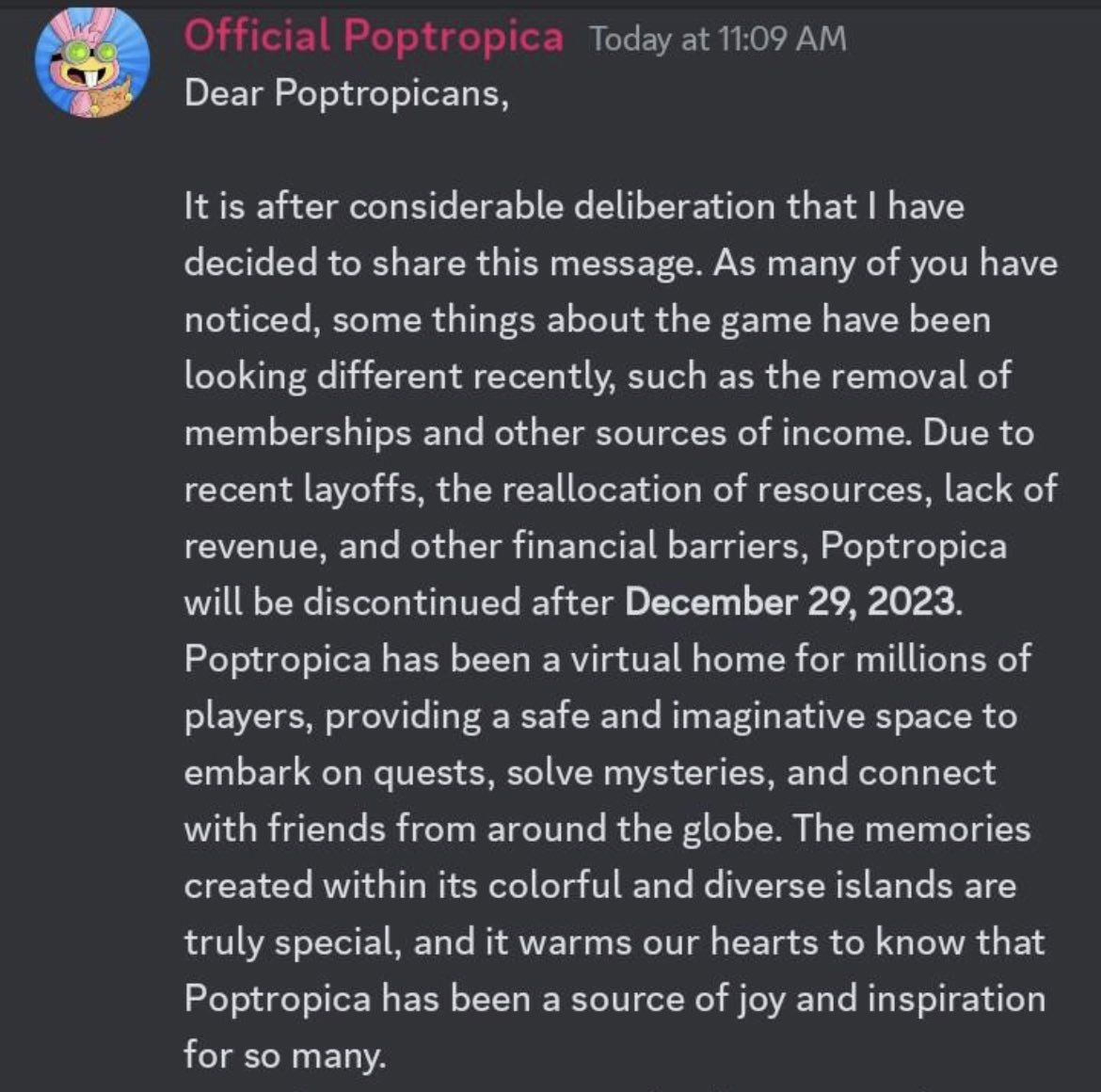 Poptropica shutting down