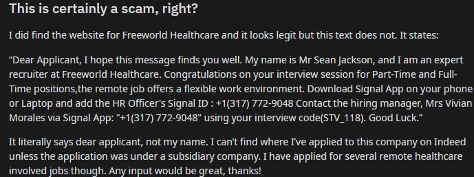 freeworld healthcare scam