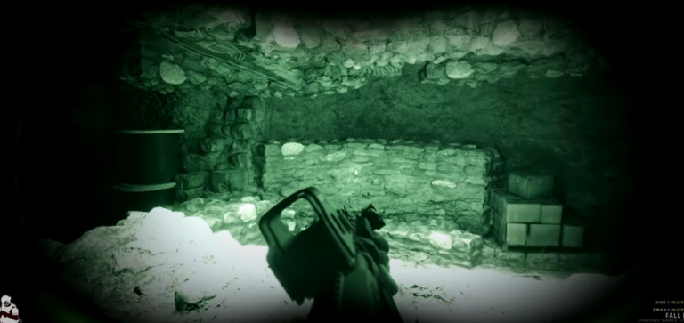 The player is in an underground area with night-vision enabled.