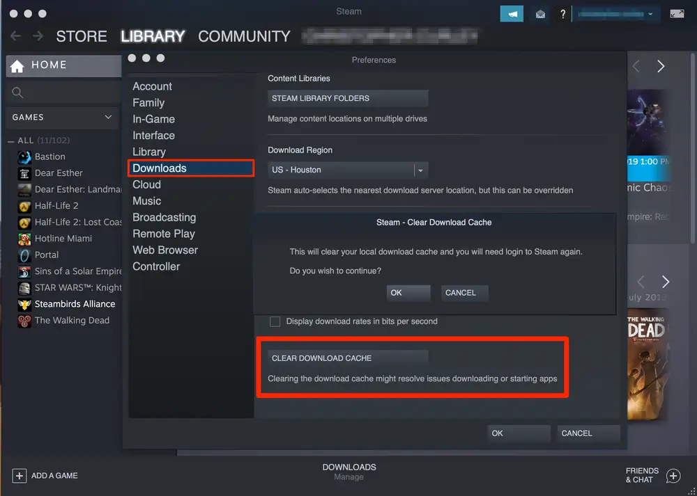 Clearing Cache In Steam