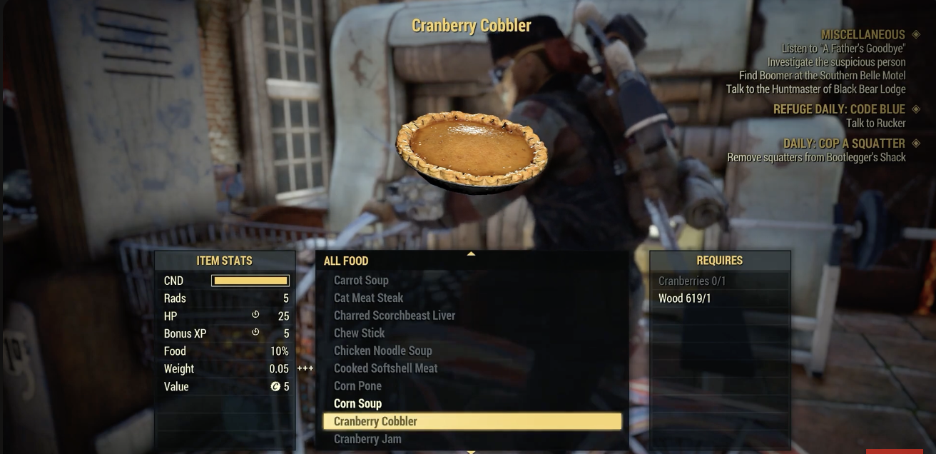 Cranberry Cobbler not a pie fallout 76