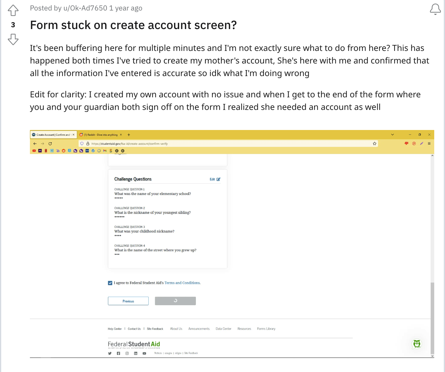 Reddit FAFSA create account not working
