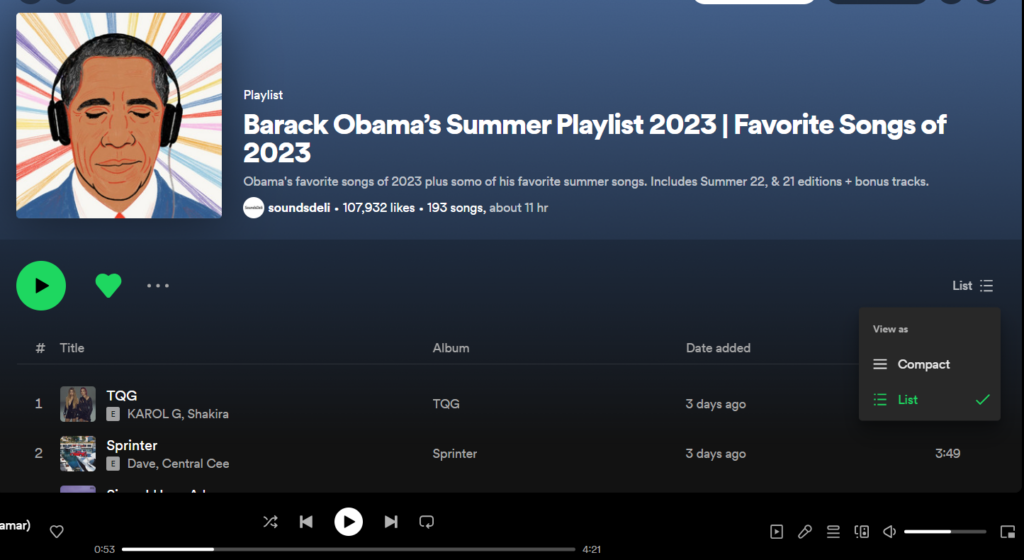 Obama Spotify Wrapped 2023 Summer Playlist The Nature Hero