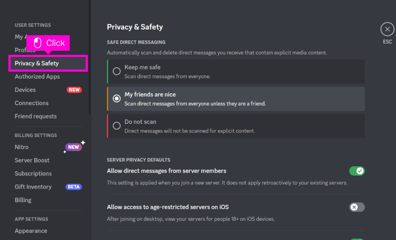 manage various privacy-related settings