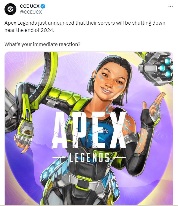 Announcement of Apex legends shutting down