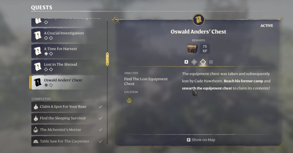 Completing oswald andrew chest quest in enshrouded.