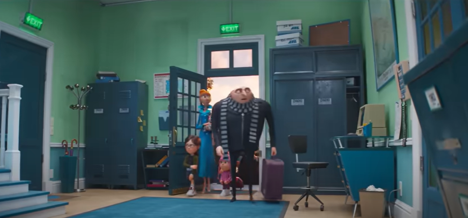 Gru along with his family, moving to the safe house